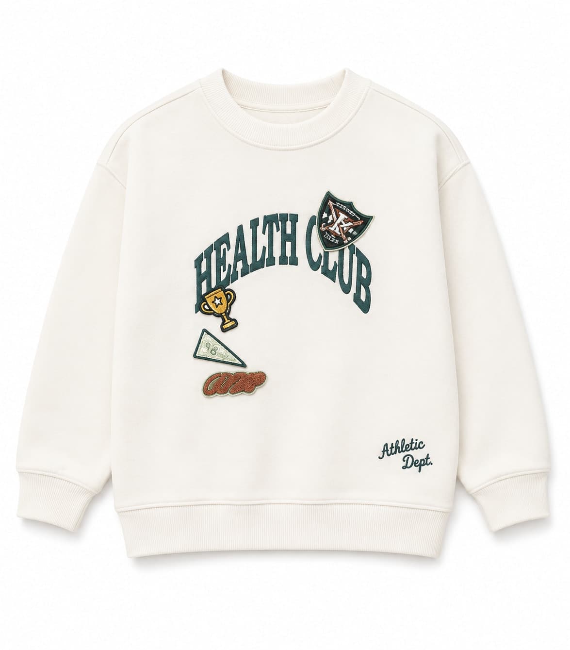 Varsity Patch Sweatshirt, Cream (Style 2) - Haram Textile Boys Collection