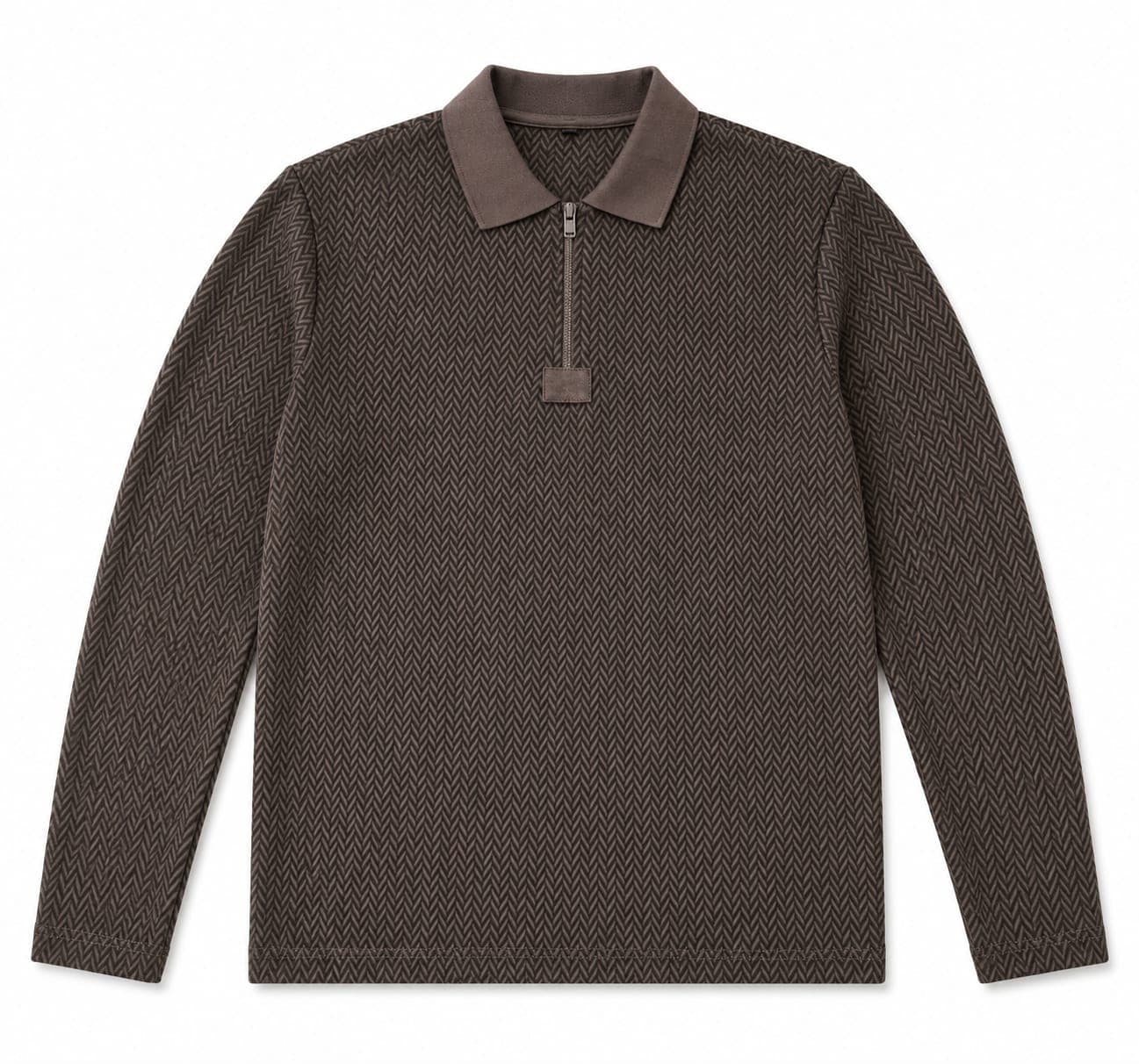 Herringbone Quarter-Zip Polo - Brown - Haram Textile Men's Collection