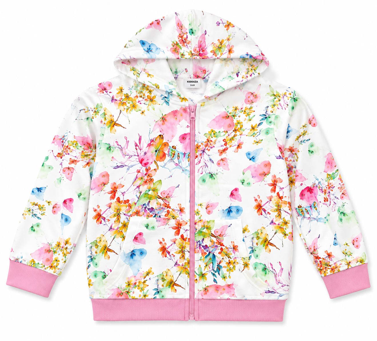 Floral Zip Hoodie, White - Haram Textile Girls Collection